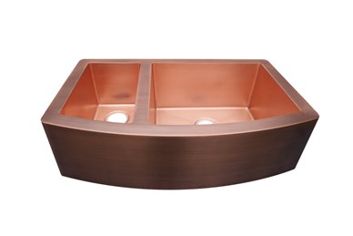 Curved Double Bowl Copper Sink